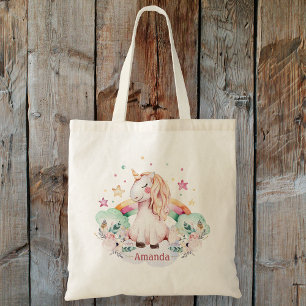 Individuelle Name Rainbow Unicorn Tragetasche