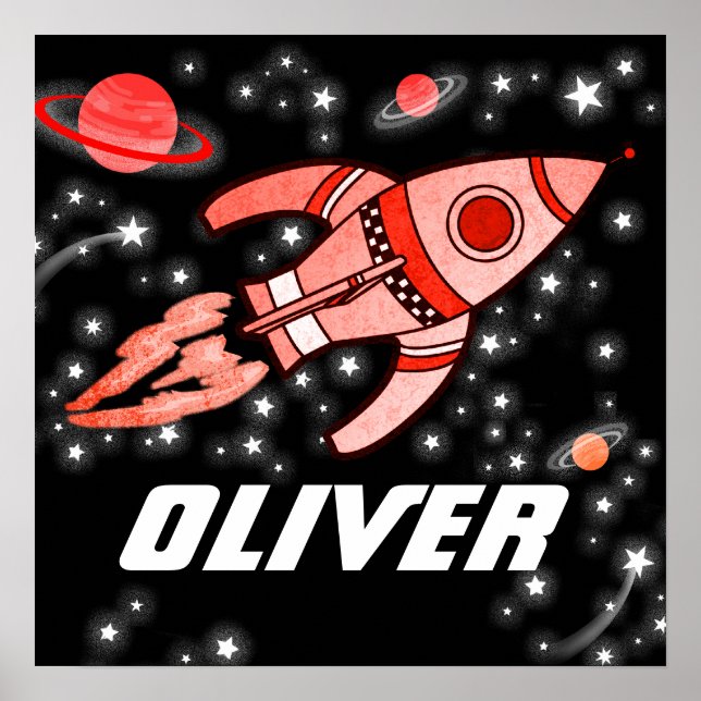 Individuelle Name-Raketenrakete Jungs schwarzes ro Poster (Vorne)