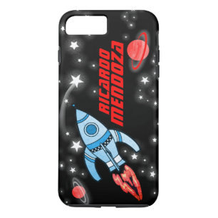 Individuelle Name-Raketenraum Schwarz, blaues Gehä Case-Mate iPhone Hülle