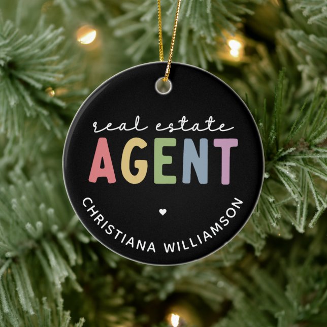 Individuelle Name Real Anwesen Agent | Geschenke v Keramik Ornament (Baum)