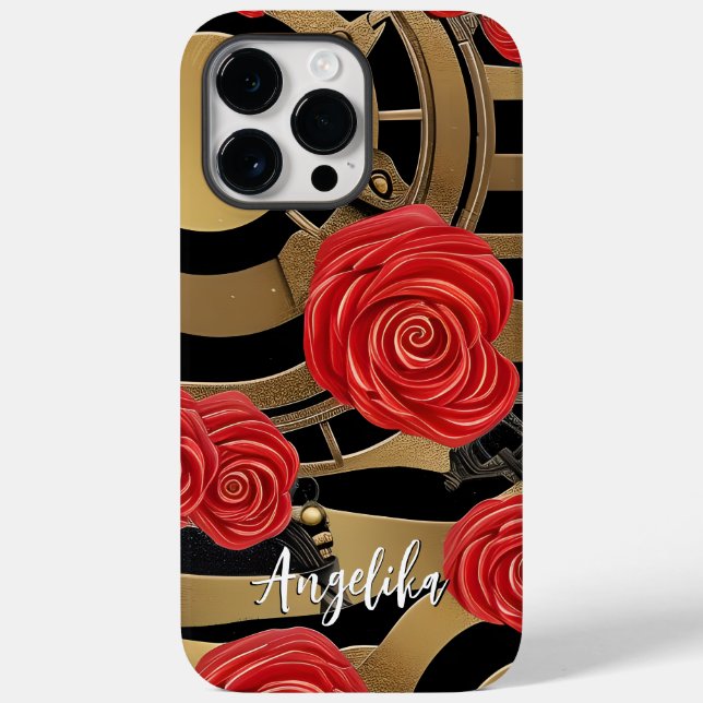 Individuelle Name Red and Gold Abstrakt Floral Ste Case-Mate iPhone Hülle (Rückseite)