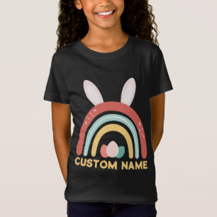 Individuelle Name Regenbogen Ei Bunny Ohr Niedlich T-Shirt