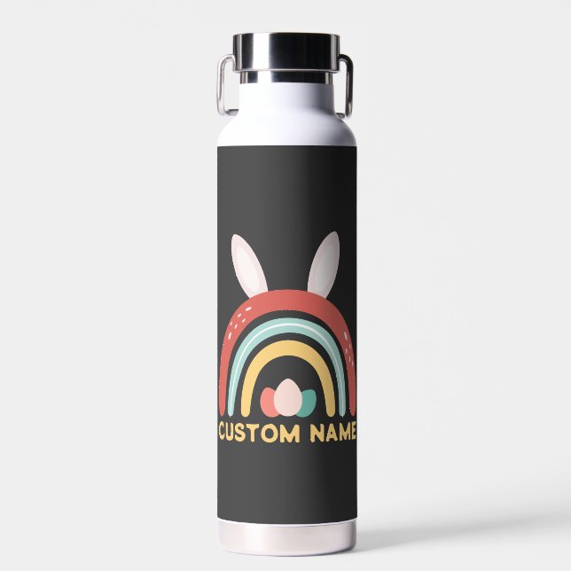 Individuelle Name Regenbogen Ei Bunny Ohr Niedlich Trinkflasche (Vorne)
