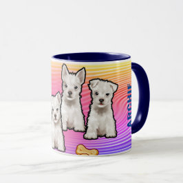 Individuelle Name Regenbogen und Welpen Tasse. Tas Tasse