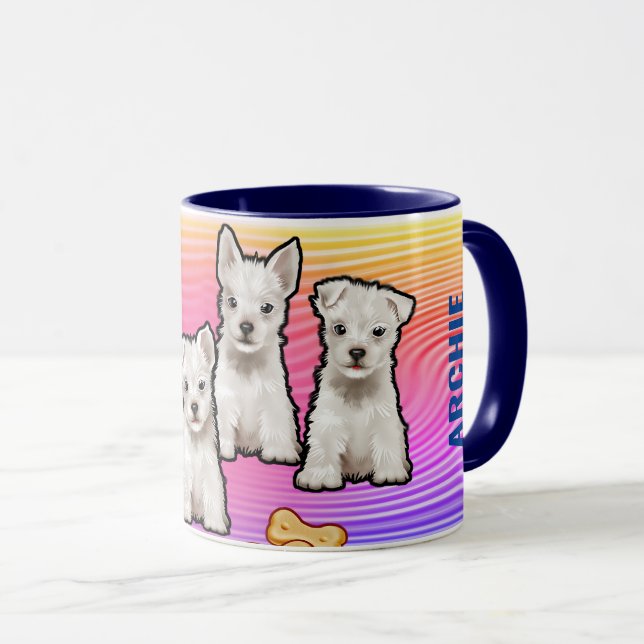 Individuelle Name Regenbogen und Welpen Tasse. Tas Tasse (VorderseiteRechts)