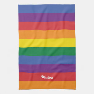 Individuelle Name-Regenbogenflagge Geschirrtuch