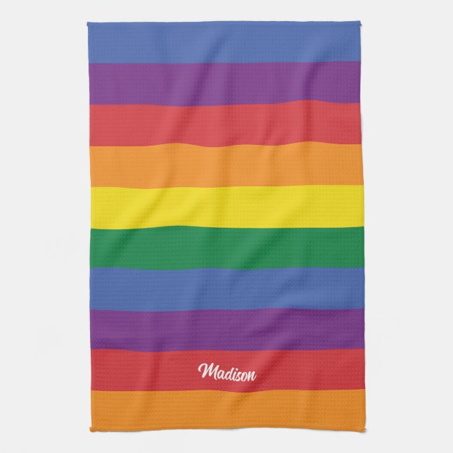Individuelle Name-Regenbogenflagge Geschirrtuch (Vertikal)