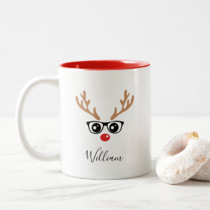 Individuelle Name Reindeer Face Weihnachtsfeier Ta Zweifarbige Tasse