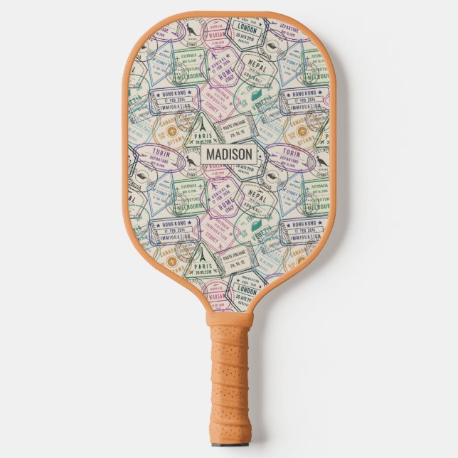Individuelle Name Reisen Briefmarke Muster Pickleball Schläger (Vorderseite)