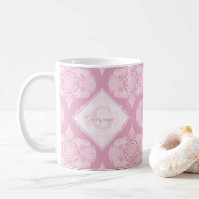Individuelle Name Retro 1970er Preppy in Pink Mand Kaffeetasse (Mit Donut)
