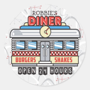 Individuelle Name Retro 50er Diner Sign Fifties At Runder Aufkleber