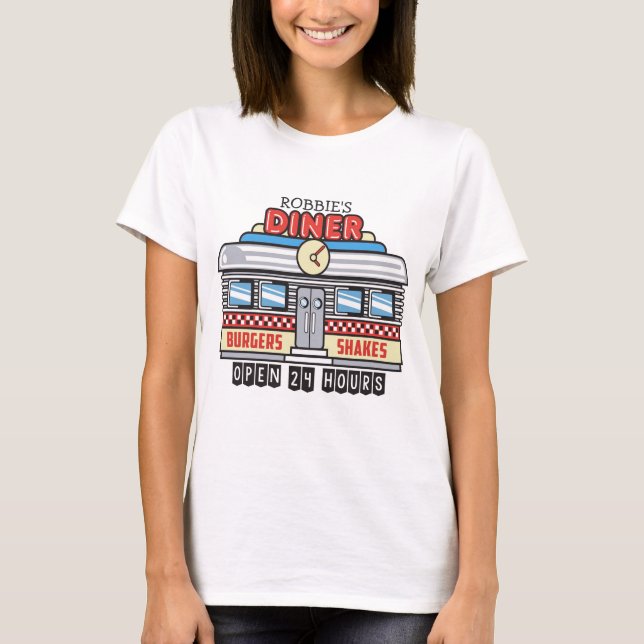 Individuelle Name Retro 50er Diner Sign Fifties At T-Shirt (Vorderseite)