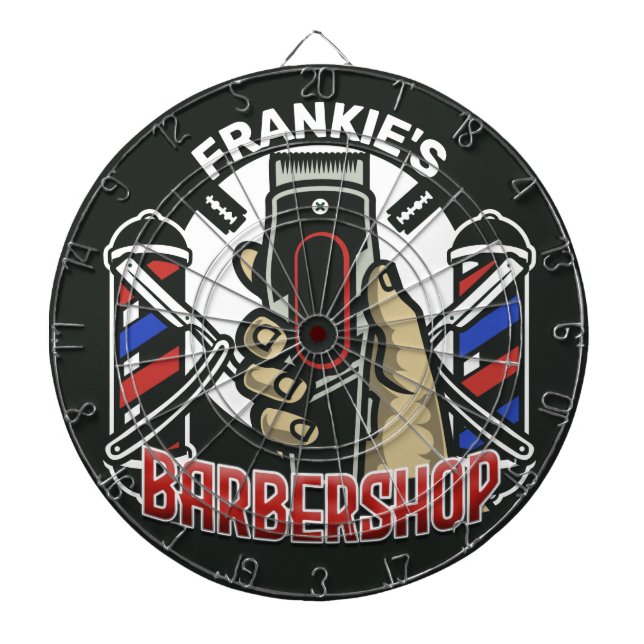 Individuelle Name Retro Barber Shop Pole Barbersho Dartscheibe (vorne)