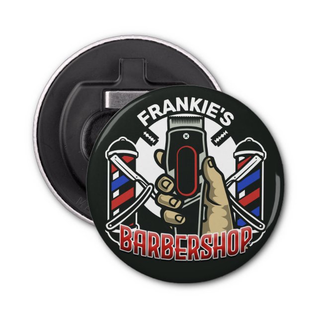 Individuelle Name Retro Barber Shop Pole Barbersho Flaschenöffner (Vorderseite)