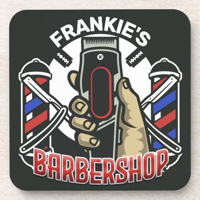 Individuelle Name Retro Barber Shop Pole Barbersho Getränkeuntersetzer (Vorderseite)