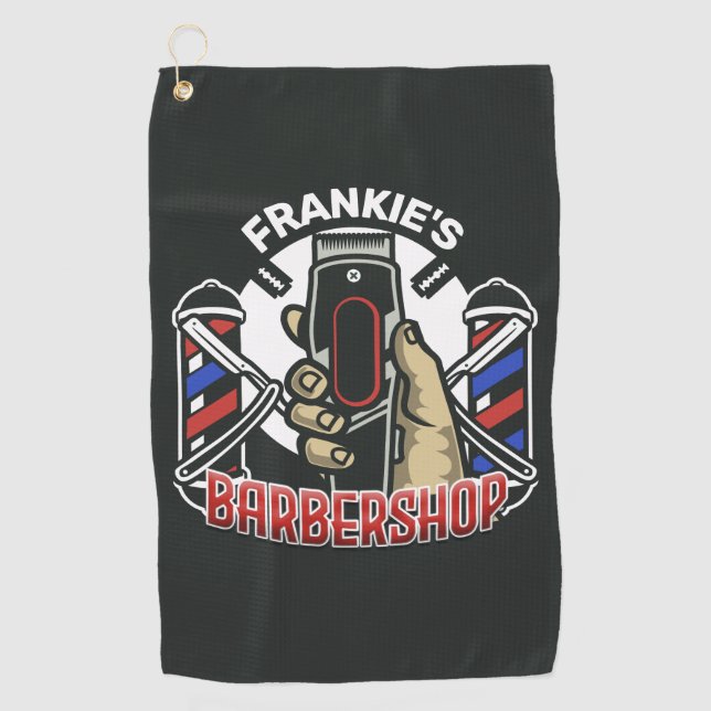 Individuelle Name Retro Barber Shop Pole Barbersho Golfhandtuch (Vorderseite)