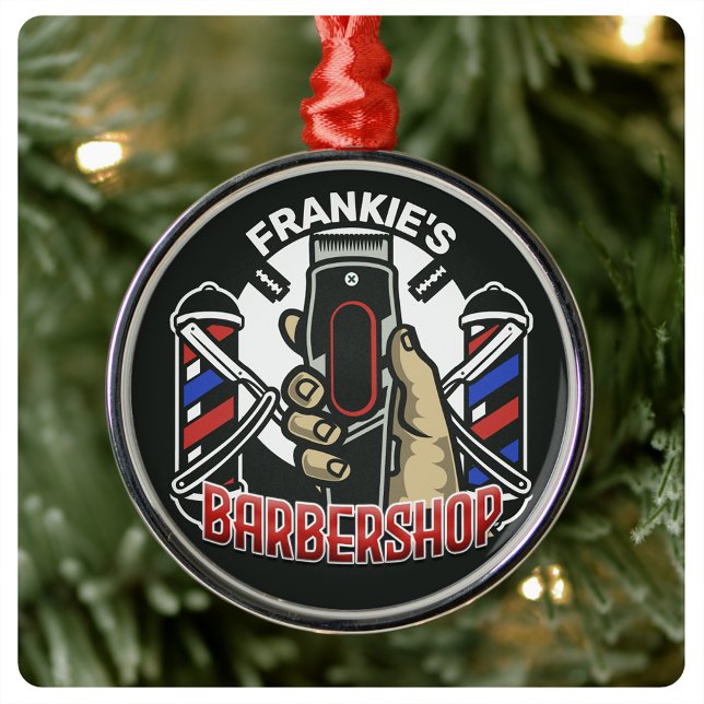 Individuelle Name Retro Barber Shop Pole Barbersho Ornament Aus Metall (Von Creator hochgeladen)