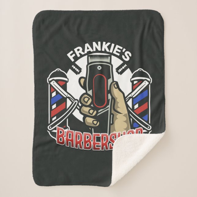 Individuelle Name Retro Barber Shop Pole Barbersho Sherpadecke (Vorderseite)