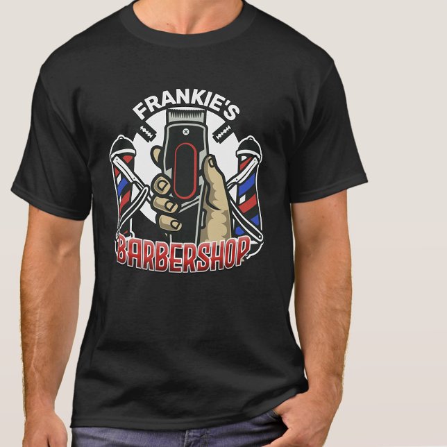 Individuelle Name Retro Barber Shop Pole Barbersho T-Shirt (Von Creator hochgeladen)