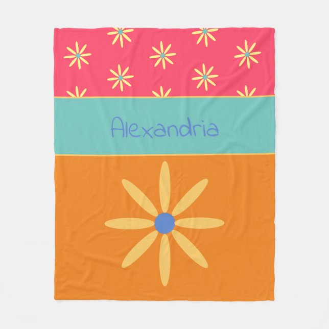 Individuelle Name Retro Blume Fleecedecke (Vorderseite)
