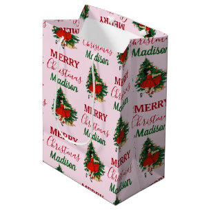 Individuelle Name Retro Christmas Girl Weihnachten Mittlere Geschenktüte
