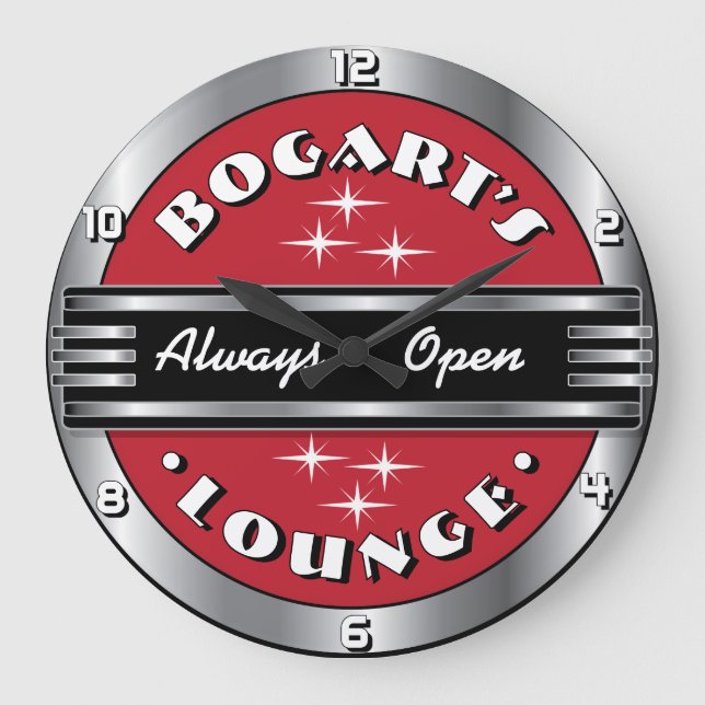 Individuelle Name Retro Cocktail Lounge Uhr Rot (Vorderseite)