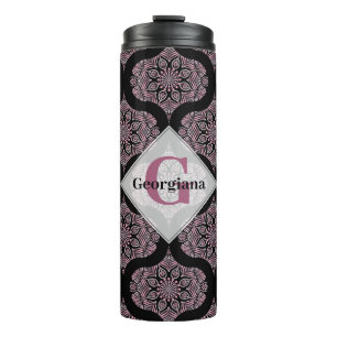 Individuelle Name Retro Dusky Rose Blumenfronten M Thermosbecher