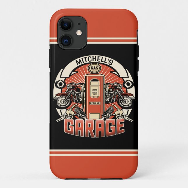 Individuelle Name Retro Gaspumpe Motorradfahrer Ga Case-Mate iPhone Hülle (Rückseite)