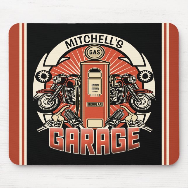 Individuelle Name Retro Gaspumpe Motorradfahrer Ga Mousepad (Vorne)