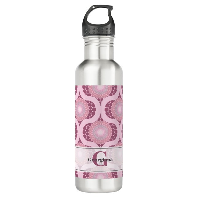 Individuelle Name Retro Radiant Dusky Rose Dot Man Edelstahlflasche (Vorderseite)