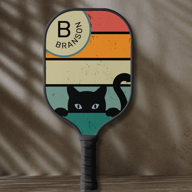 Individuelle Name, Retro-Schwarze Katze Pickleball Schläger (Von Creator hochgeladen)