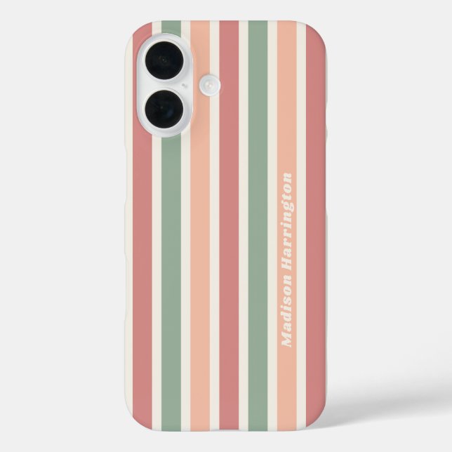 Individuelle Name-Retro-Streifenmuster Case-Mate iPhone Hülle (Rückseite)