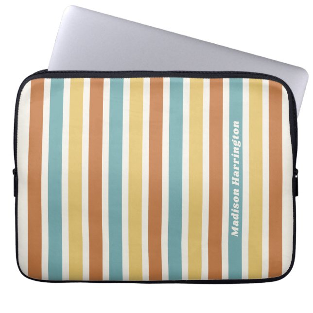 Individuelle Name-Retro-Streifenmuster Laptopschutzhülle (Vorderseite)