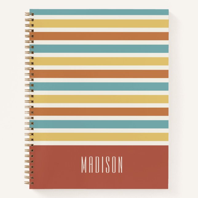 Individuelle Name-Retro-Streifenmuster Notizbuch (Vorderseite)