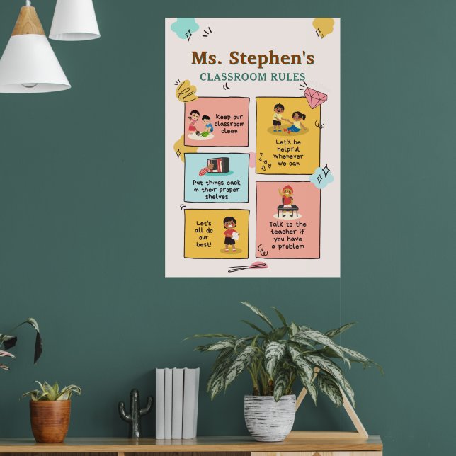 Individuelle Name Retro Style Lehrer's Classroom R Poster (Wohnzimmer 1)