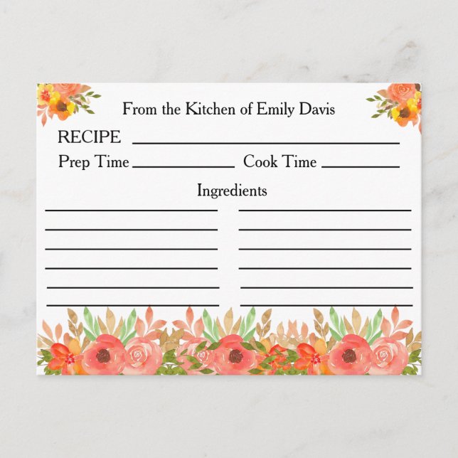 Individuelle Name Rezeptionskarten mit Blume und G Postkarte (Vorderseite)