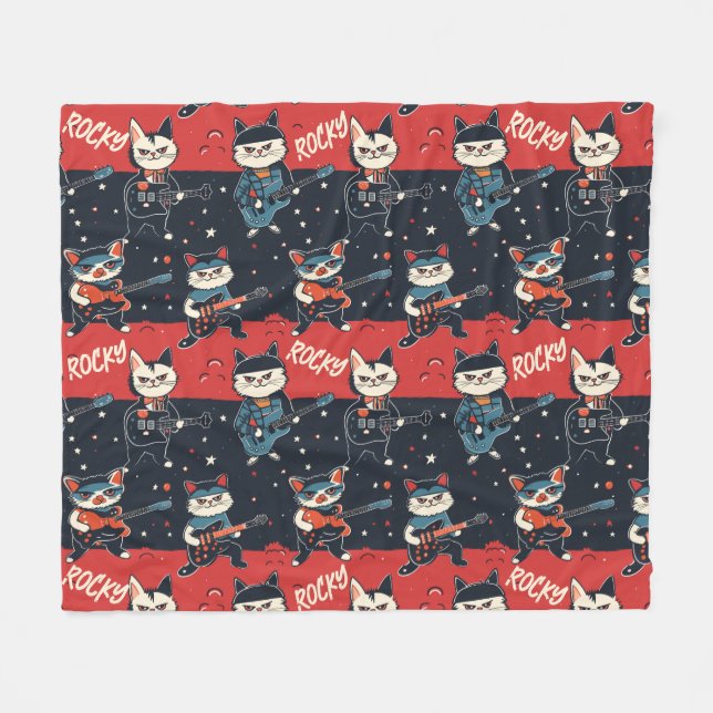 INDIVIDUELLE NAME Rock n' Roll Cats | Rot und Schw Fleecedecke (Vorderseite (Horizontal))