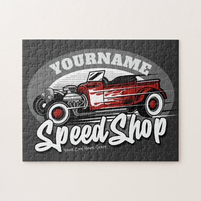 Individuelle Name Rockabilly Roadster Speed Shop G Puzzle (Horizontal)