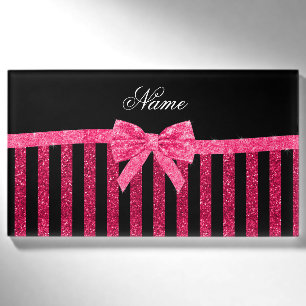 Individuelle Name Rosa Glitzer Streifen Glitzer Bo Namenschild