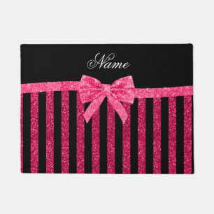 Individuelle Name Rosa Glitzer Streifen Glitzer Bu Fußmatte