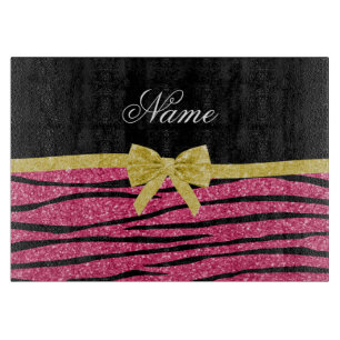 Individuelle Name Rosa Glitzer Zebrastreifen Schneidebrett