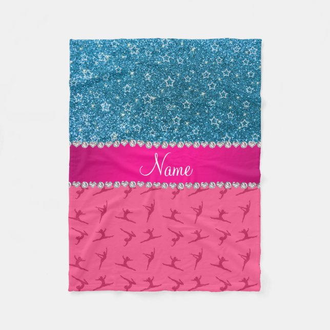 Individuelle Name Rosa Gymnastik blauer Glitzer St Fleecedecke (Vorderseite)