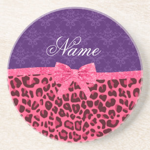 Individuelle Name Rosa Leopard lila Damastbogen Sandstein Untersetzer