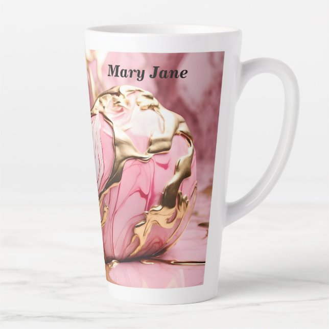 Individuelle Name Rosa Marmor & Gold Latte Tasse (Rechts)