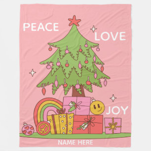 Individuelle Name Rosa Retro Weihnachtsbaum Fleece