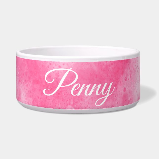Individuelle Name Rosa Spritzer Keramik Pet Bowl Napf (Vorderseite)