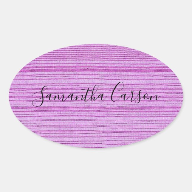 Individuelle Name rosa Streifen mit Textilien Ovaler Aufkleber (Vorderseite)