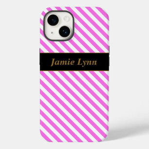 Individuelle Name Rosa/Weiße Streifen Case-Mate iPhone 14 Hülle