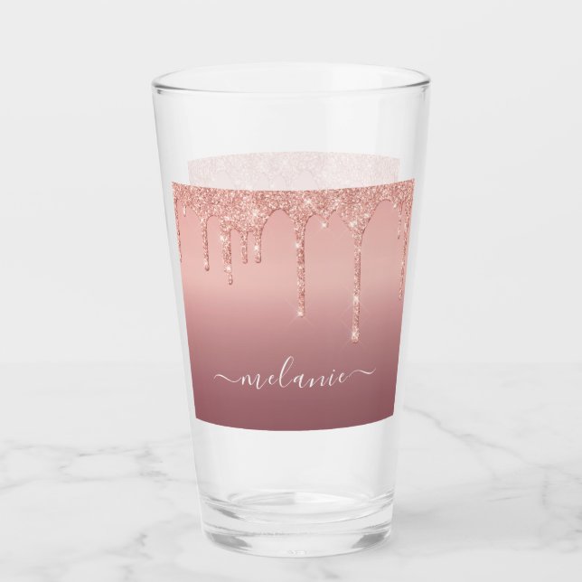 Individuelle Name Rose Gold Blush Glitzer Glasgesc Glas (Vorderseite)