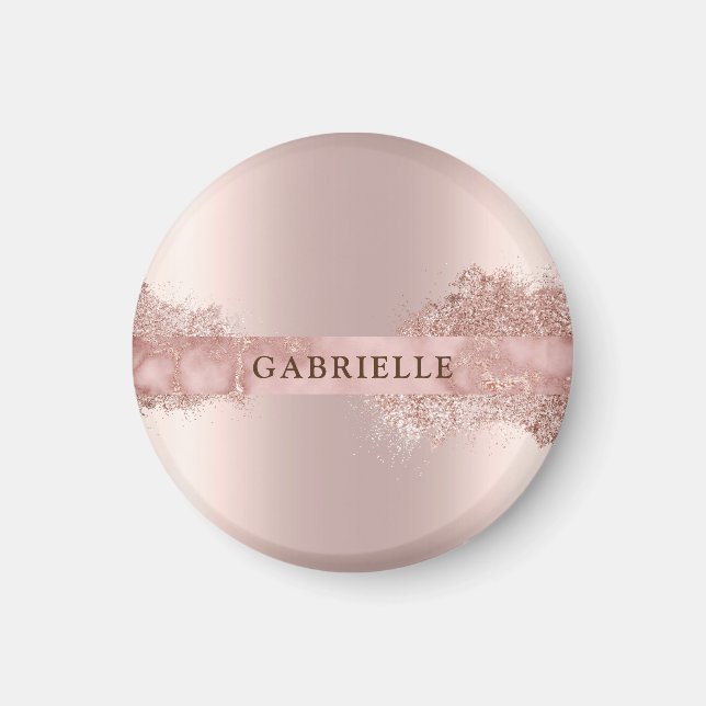 Individuelle Name Rose Gold Glitzer Imitate Folie  Magnet (Vorne)